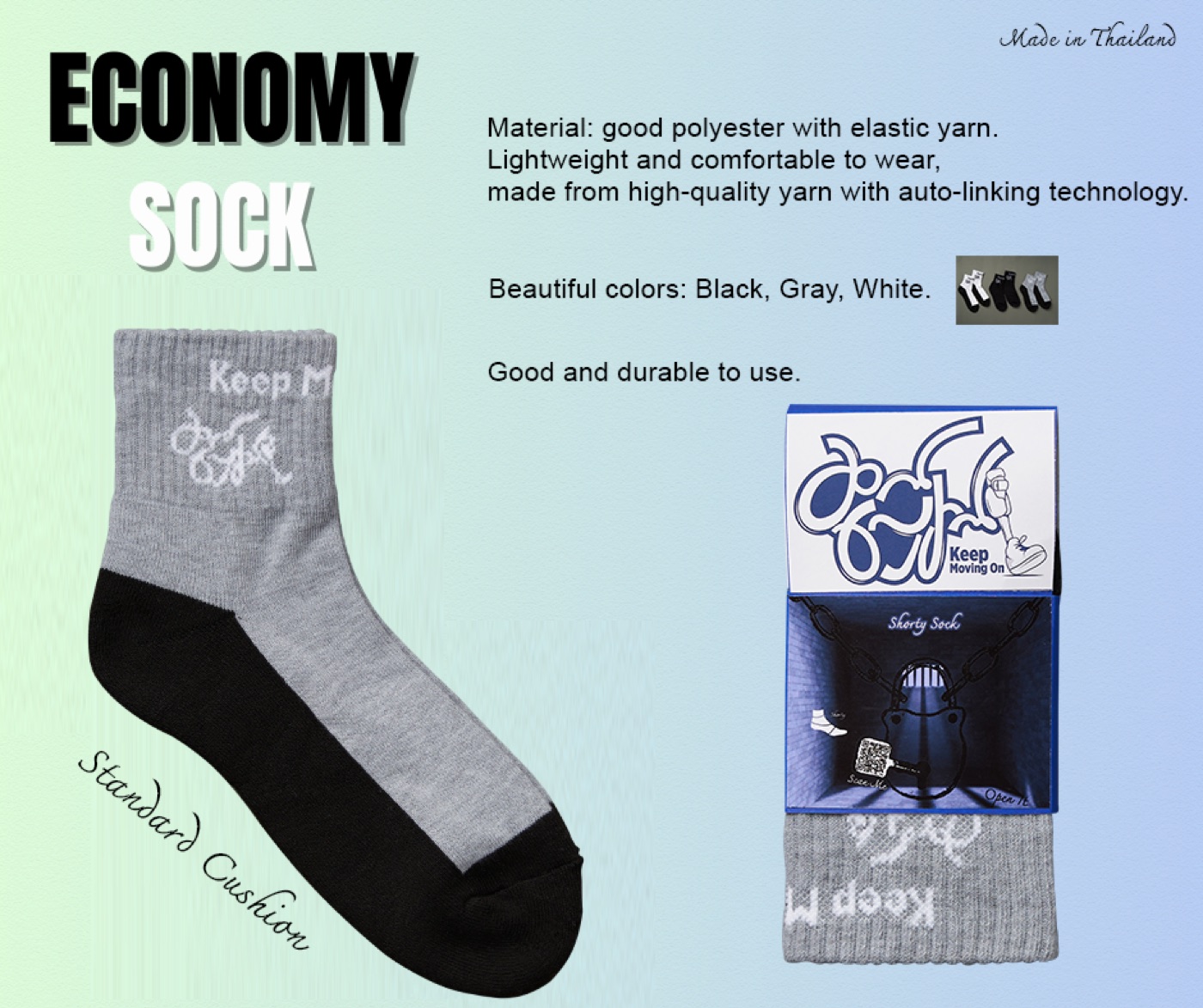 Economy sock in gray with black heel and toe.