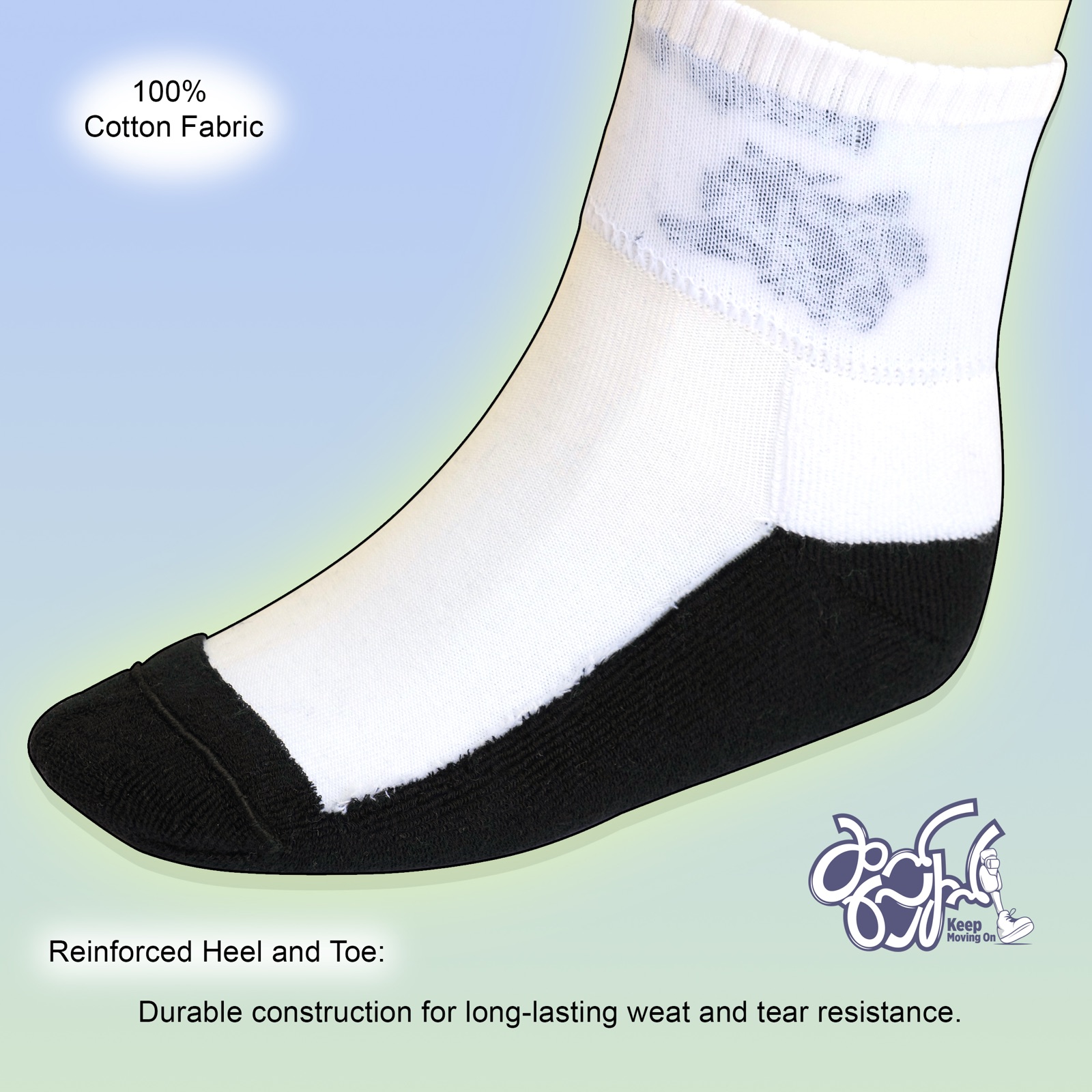 Premium Shorty sock in black, boxed in sunrise artwork packaging.